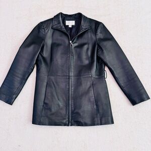 WORTHINGTON JACKET/COAT WOMEN'S SZ M Petite BLACK LEATHER ZIP